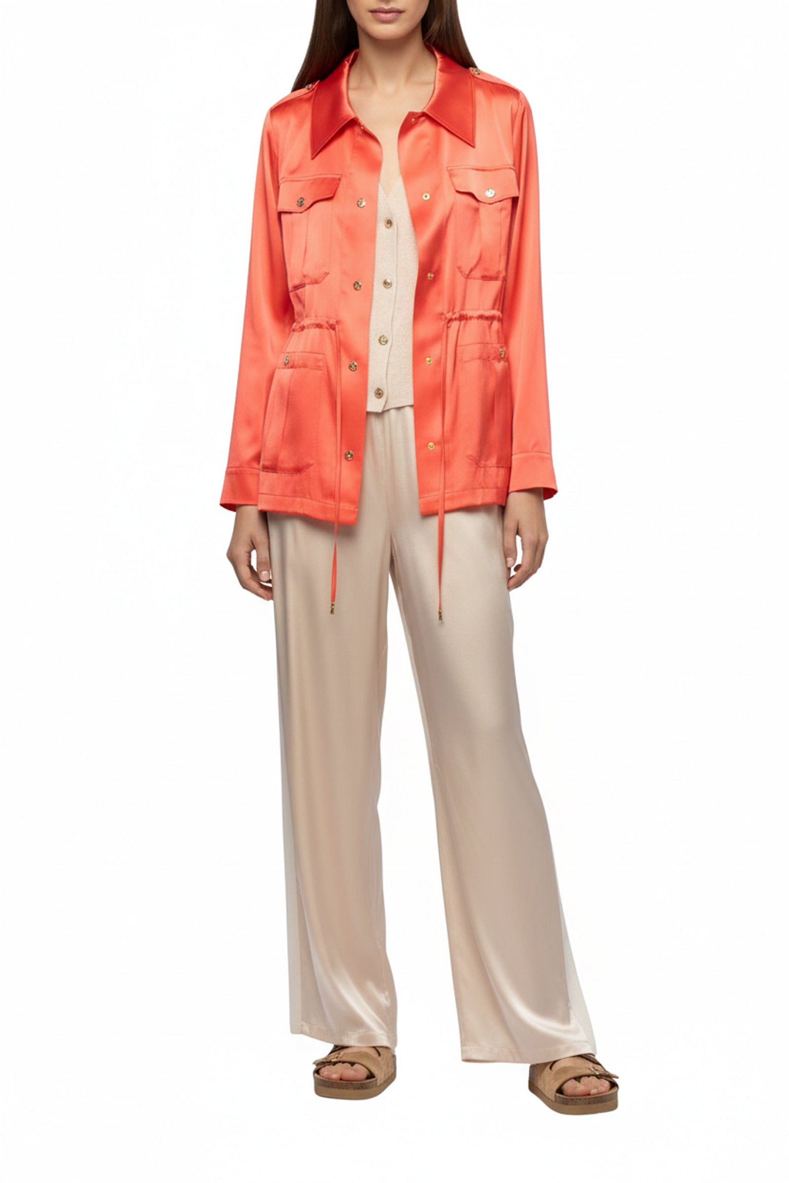 Veste Vagnes saharienne en soie - Corail