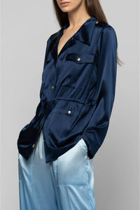 Vagnes silk safari jacket - Navy