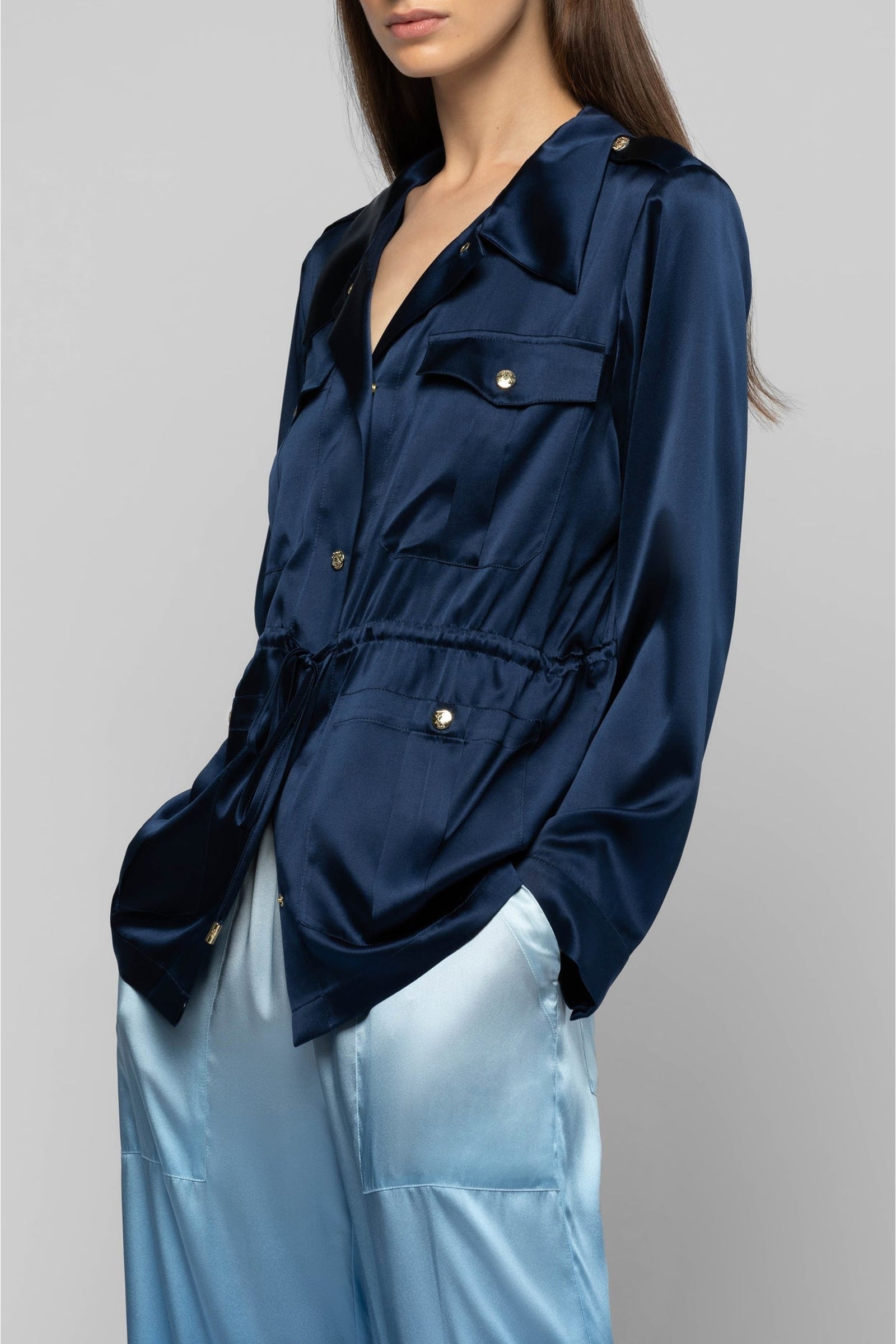 Vagnes silk safari jacket - Navy