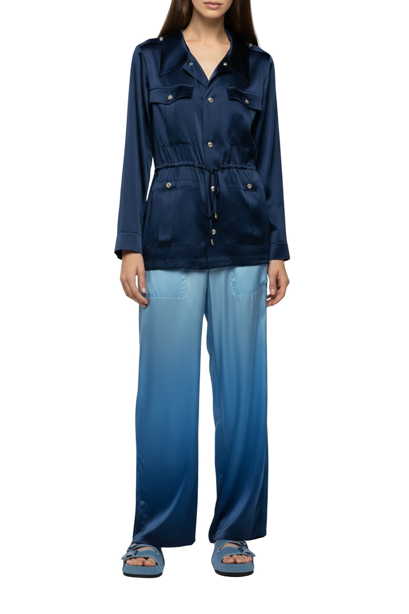 Vagnes silk safari jacket - Navy