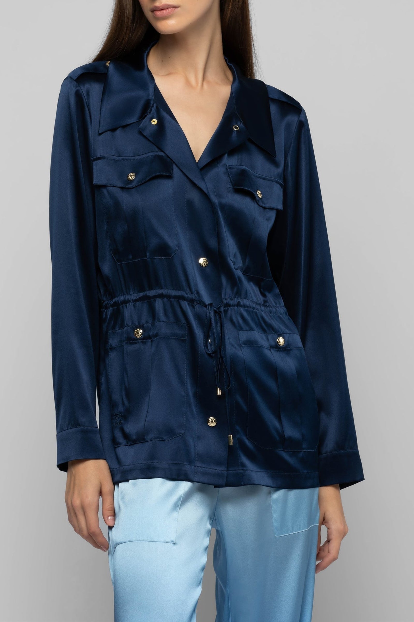 Vagnes silk safari jacket - Navy