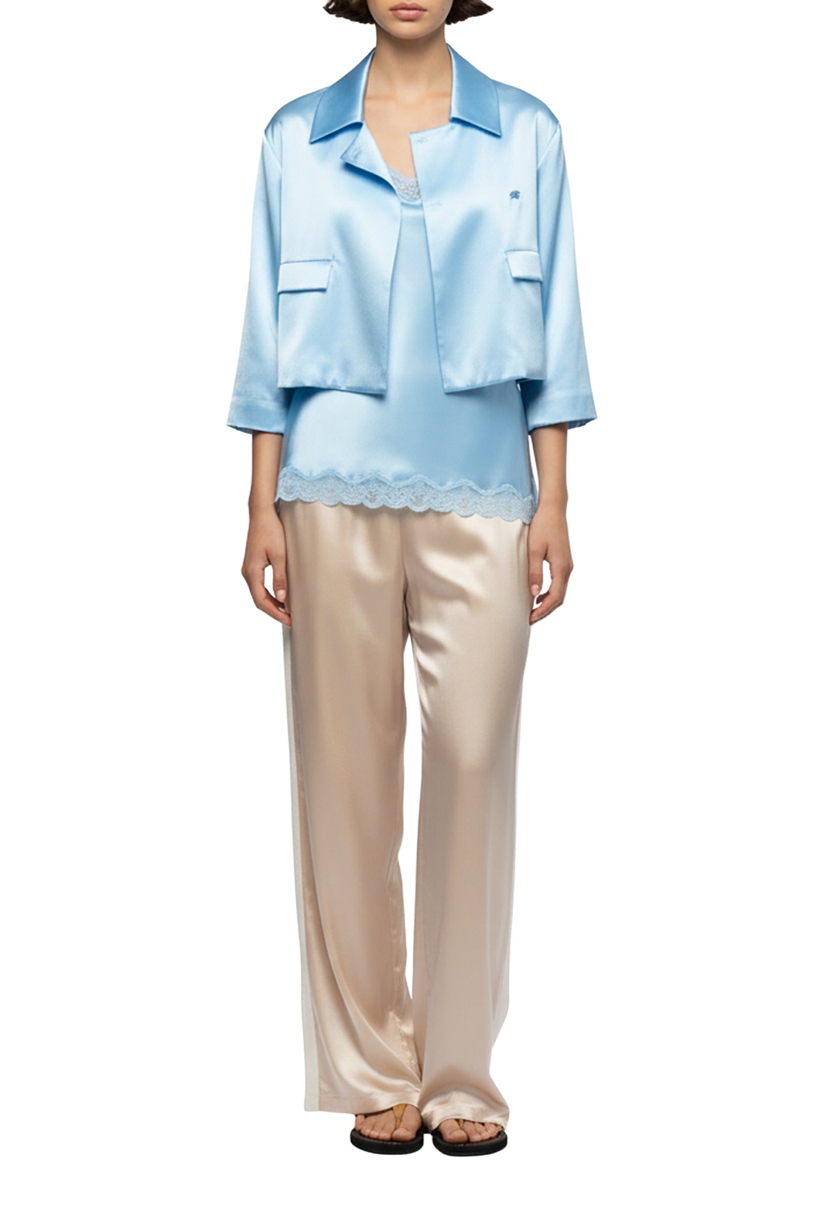 Vaicha short silk jacket inspired by a man's jacket - Ciel