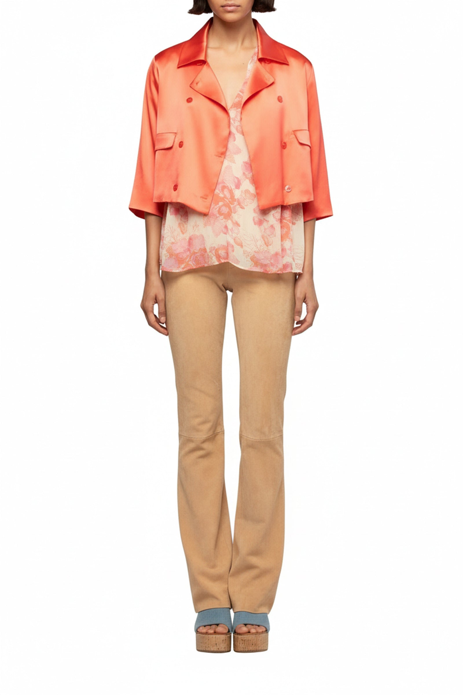 Vaicha short silk jacket inspired by a man's jacket - Coral