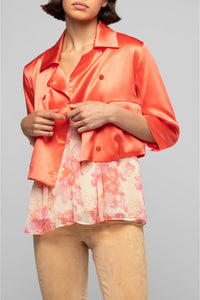Vaicha short silk jacket inspired by a man's jacket - Coral