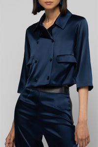 Vaicha short silk jacket inspired by a man's jacket - Navy