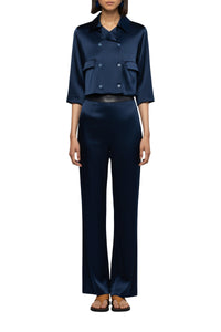 Vaicha short silk jacket inspired by a man's jacket - Navy