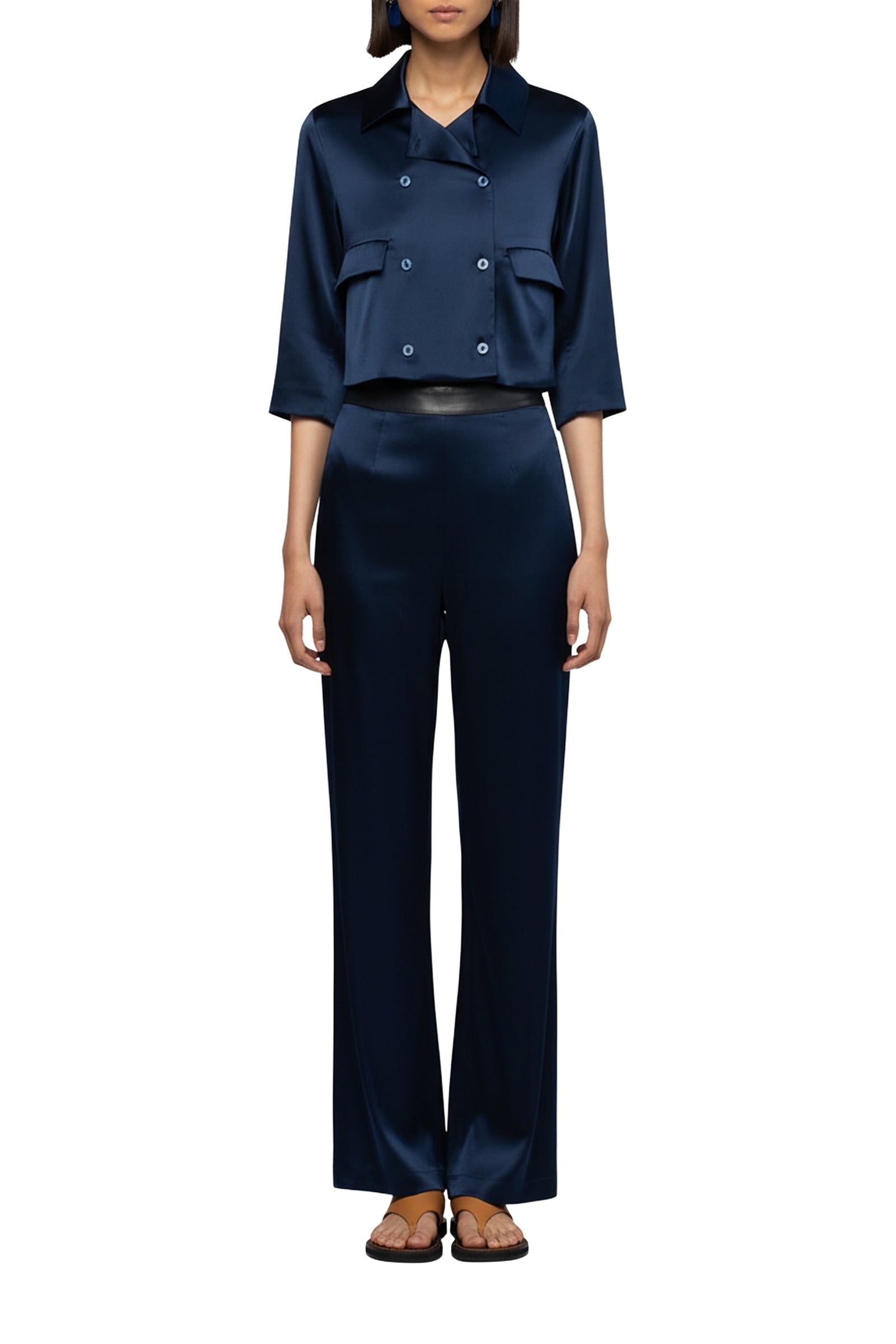 Vaicha short silk jacket inspired by a man's jacket - Navy