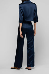 Vaicha short silk jacket inspired by a man's jacket - Navy