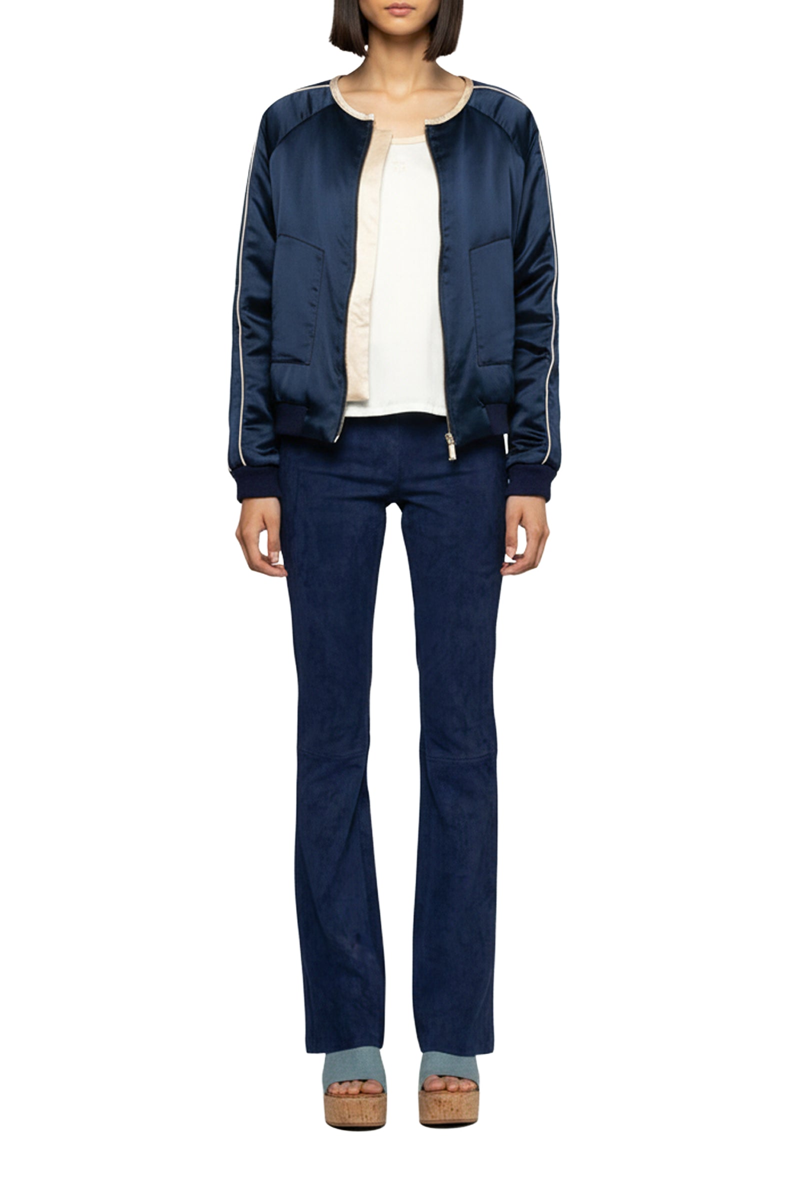 Valais bombers jacket in silk with contrasting details - Navy