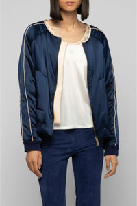 Valais bombers jacket in silk with contrasting details - Navy