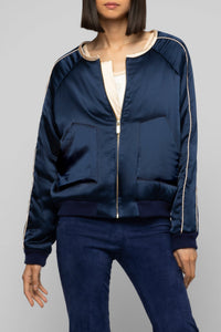 Valais bombers jacket in silk with contrasting details - Navy
