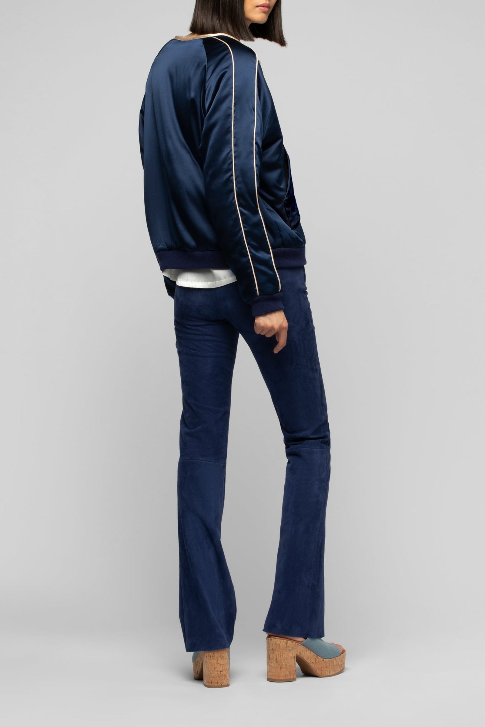 Valais bombers jacket in silk with contrasting details - Navy