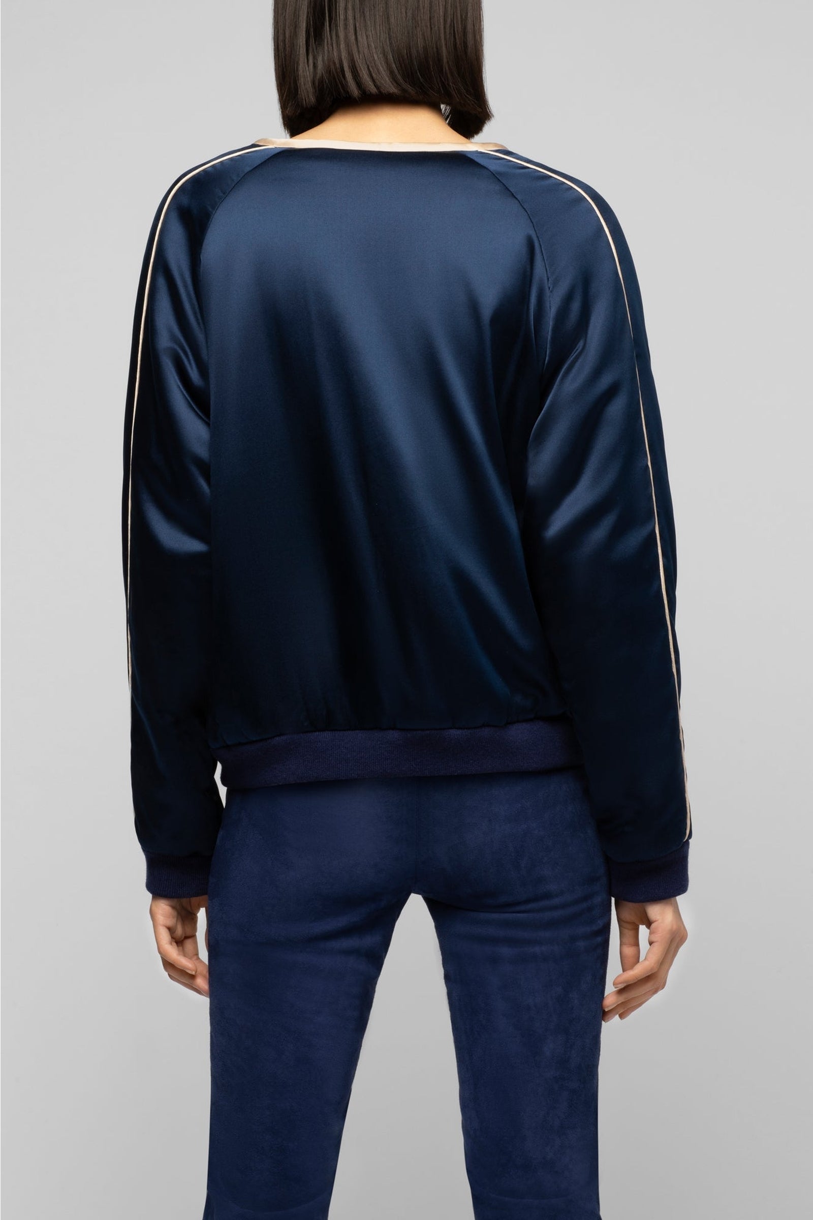Valais bombers jacket in silk with contrasting details - Navy