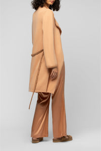 Veste Valyssa longue en cachemire et laine à ceinture - Camel