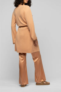 Veste Valyssa longue en cachemire et laine à ceinture - Camel