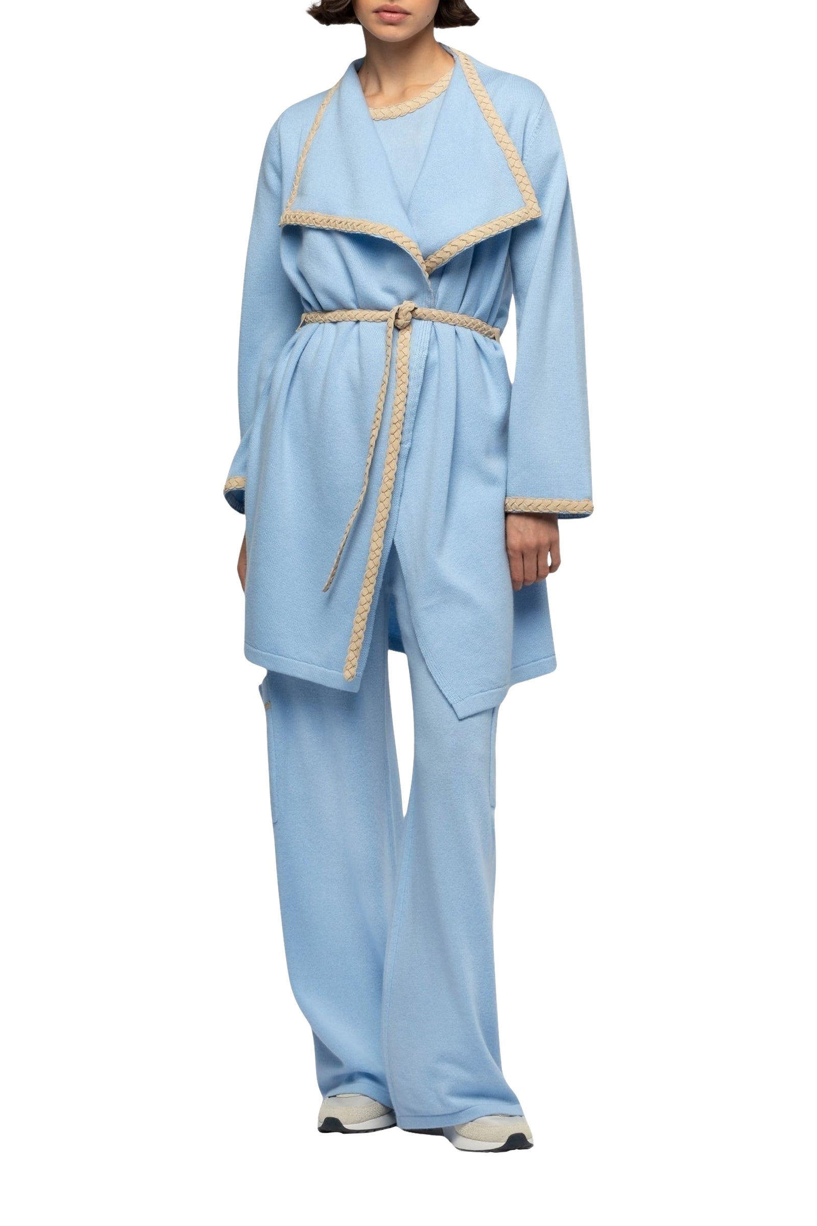 Valyssa long cashmere and wool jacket with belt - Ciel