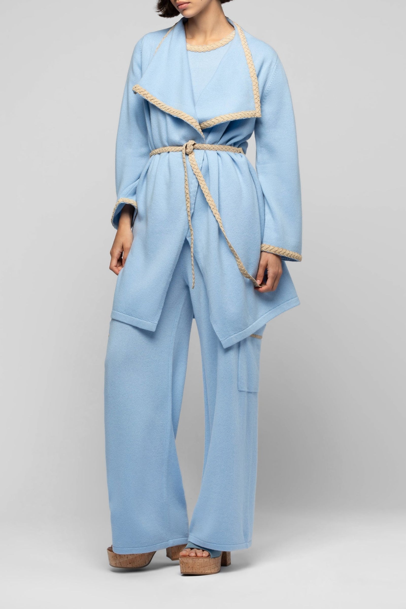 Valyssa long cashmere and wool jacket with belt - Ciel