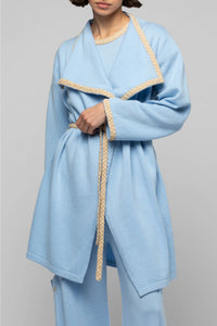 Valyssa long cashmere and wool jacket with belt - Ciel