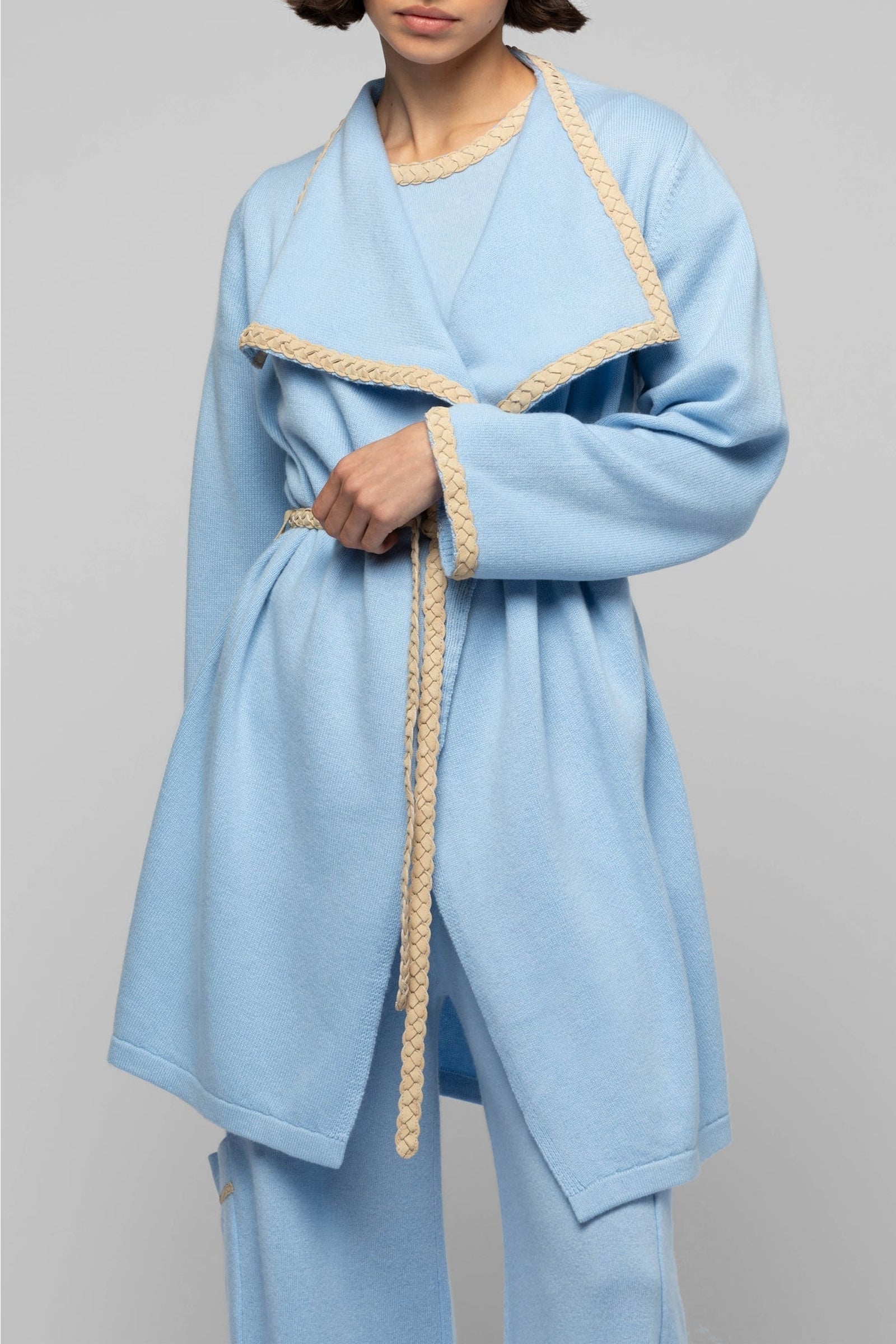 Valyssa long cashmere and wool jacket with belt - Ciel