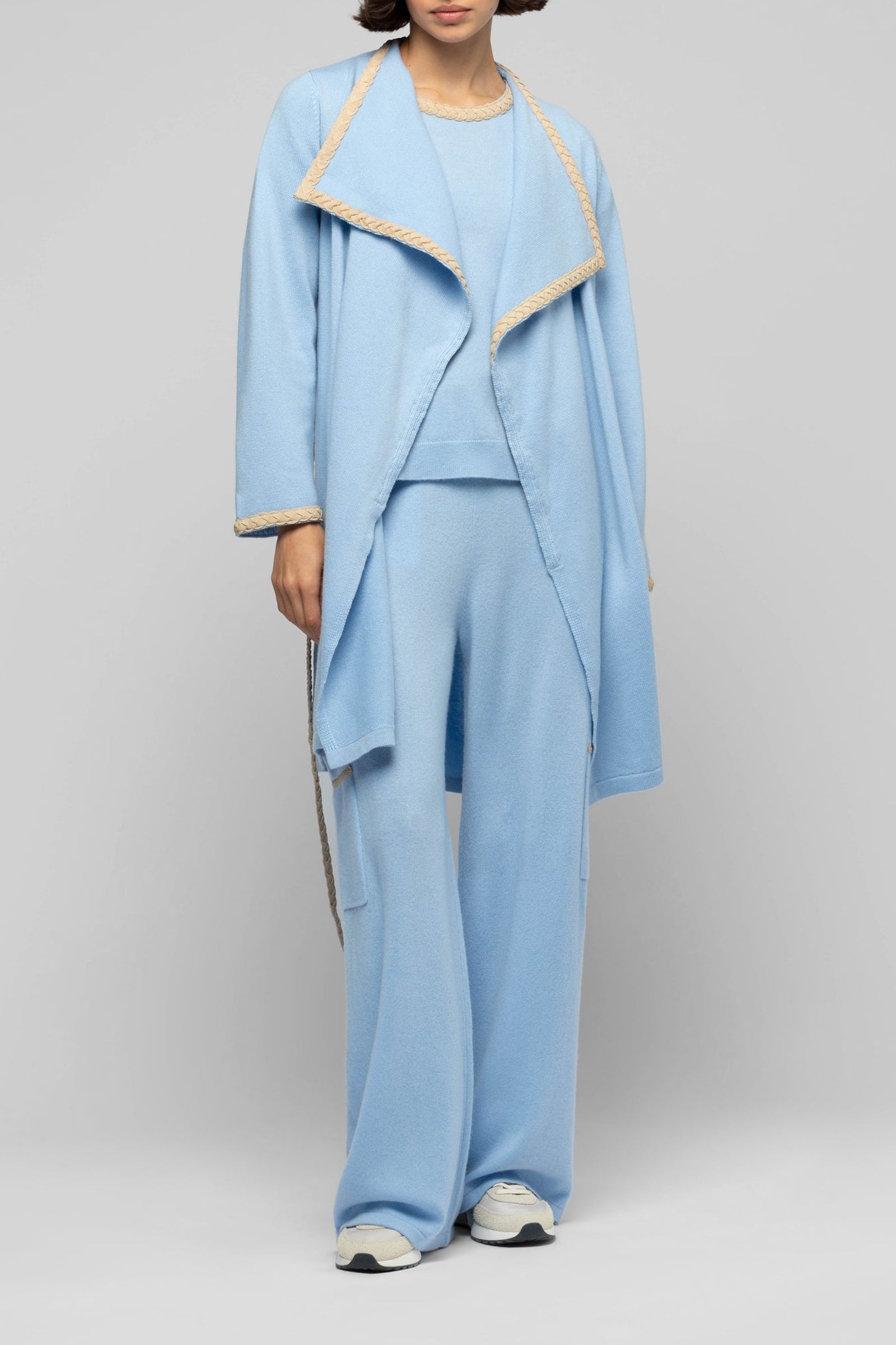 Valyssa long cashmere and wool jacket with belt - Ciel