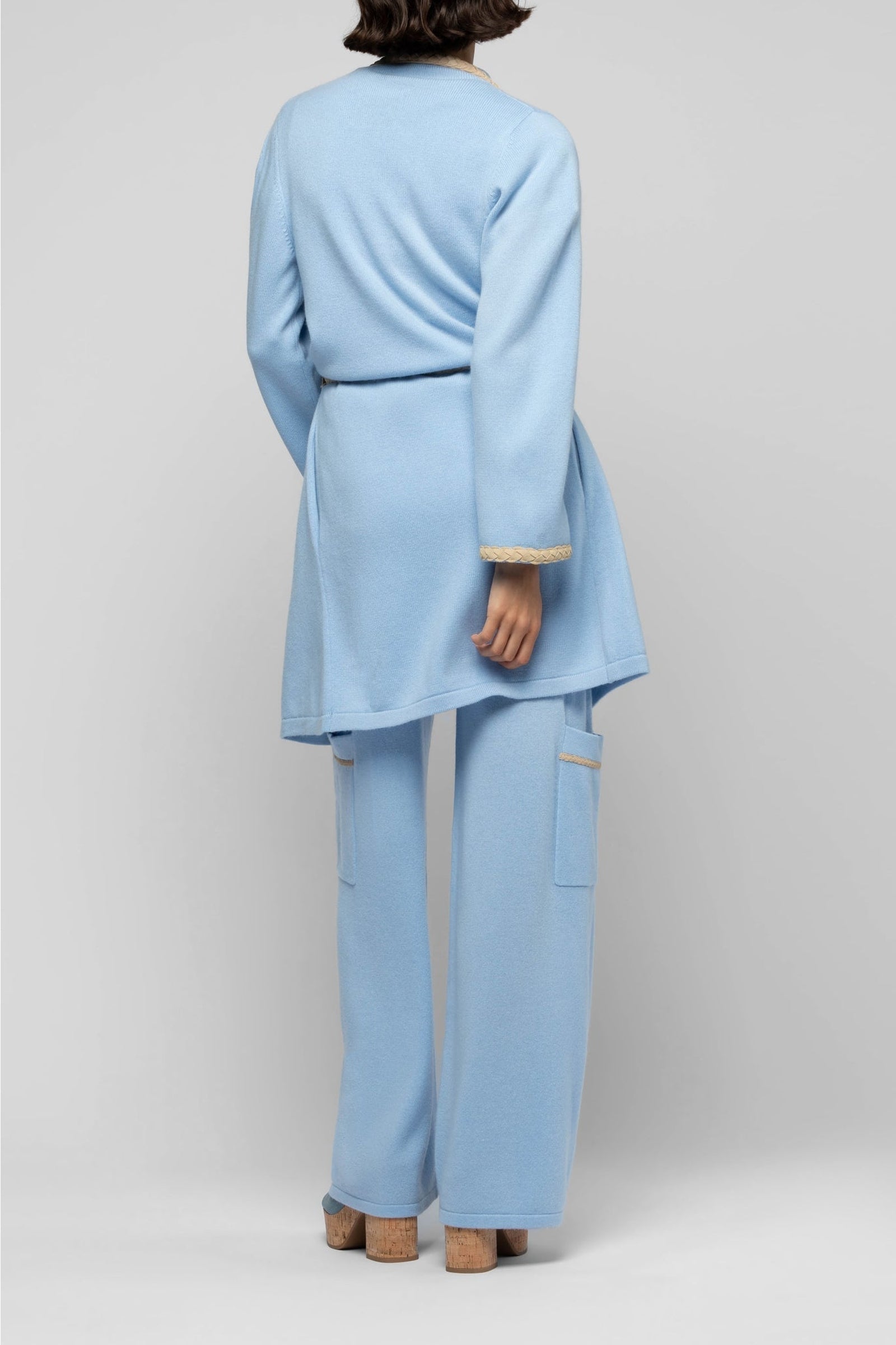 Valyssa long cashmere and wool jacket with belt - Ciel