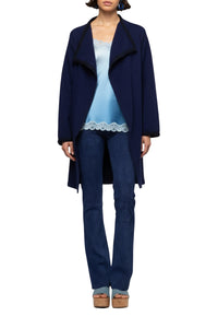 Valyssa long cashmere and wool jacket with belt - Navy