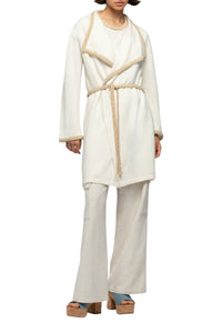 Valyssa long cashmere and wool jacket with belt - White