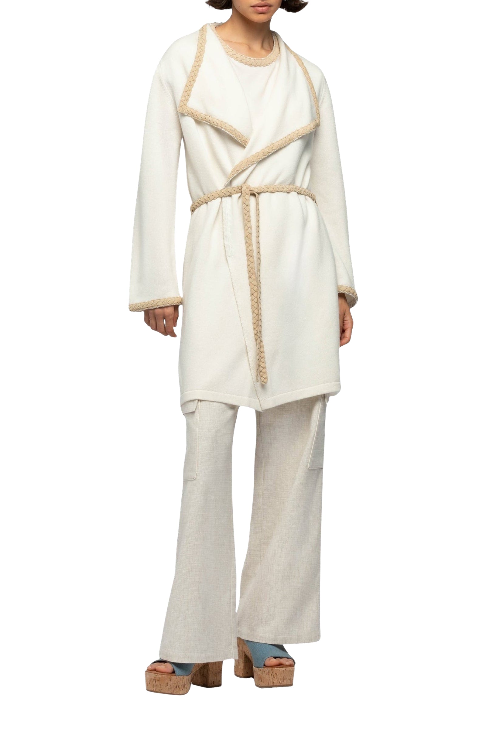 Valyssa long cashmere and wool jacket with belt - White