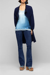 Valyssa long cashmere and wool jacket with belt - Navy