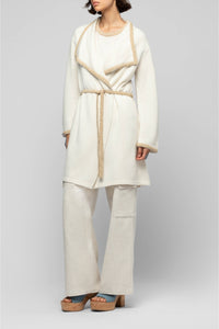 Valyssa long cashmere and wool jacket with belt - White