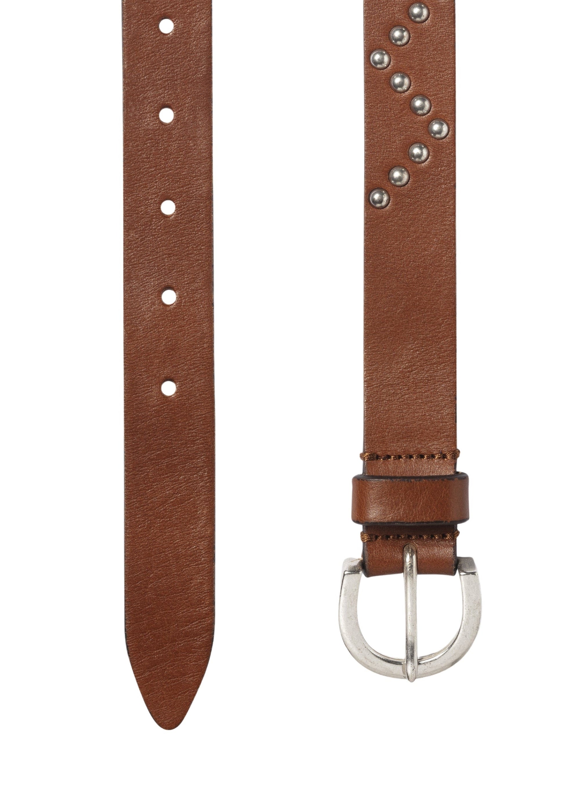 Leather studded belt - Brown