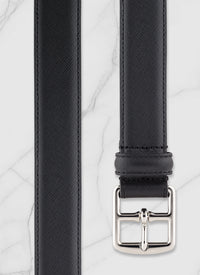Men's black stripe saffiano leather belt - Black