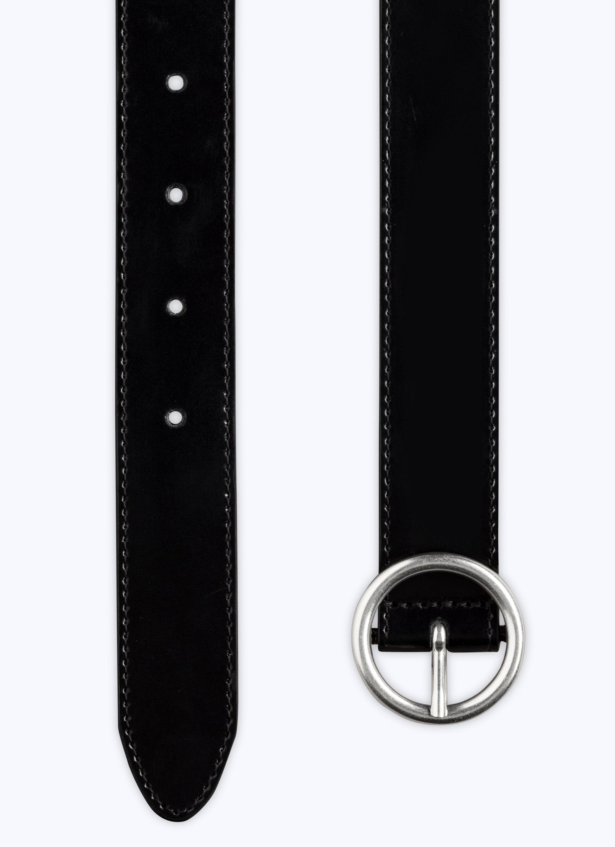 Round buckle leather belt - Black