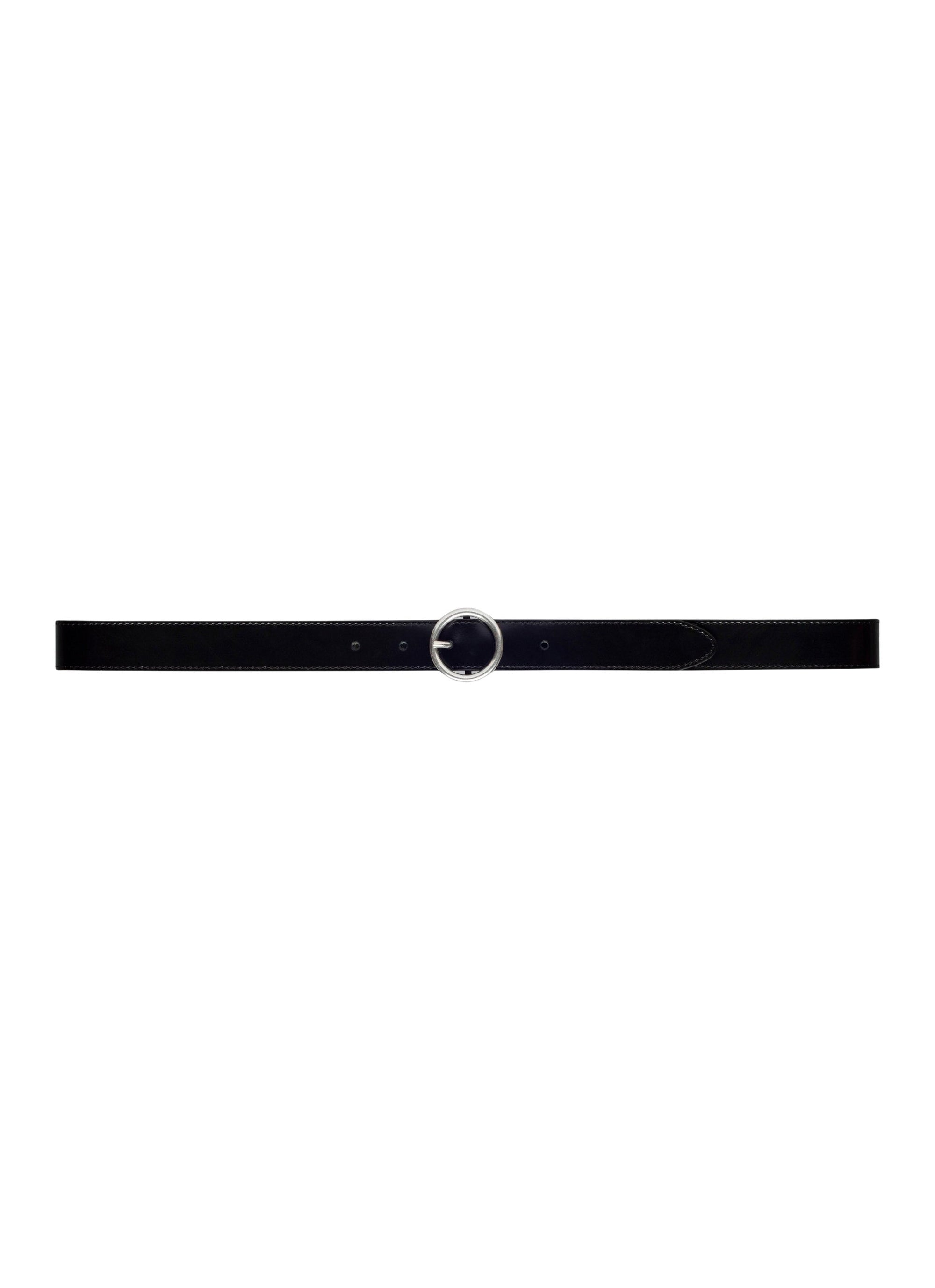 Round buckle leather belt - Black