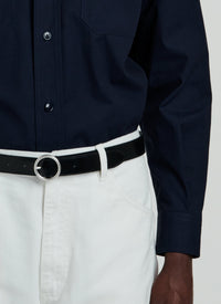 Round buckle leather belt - Black