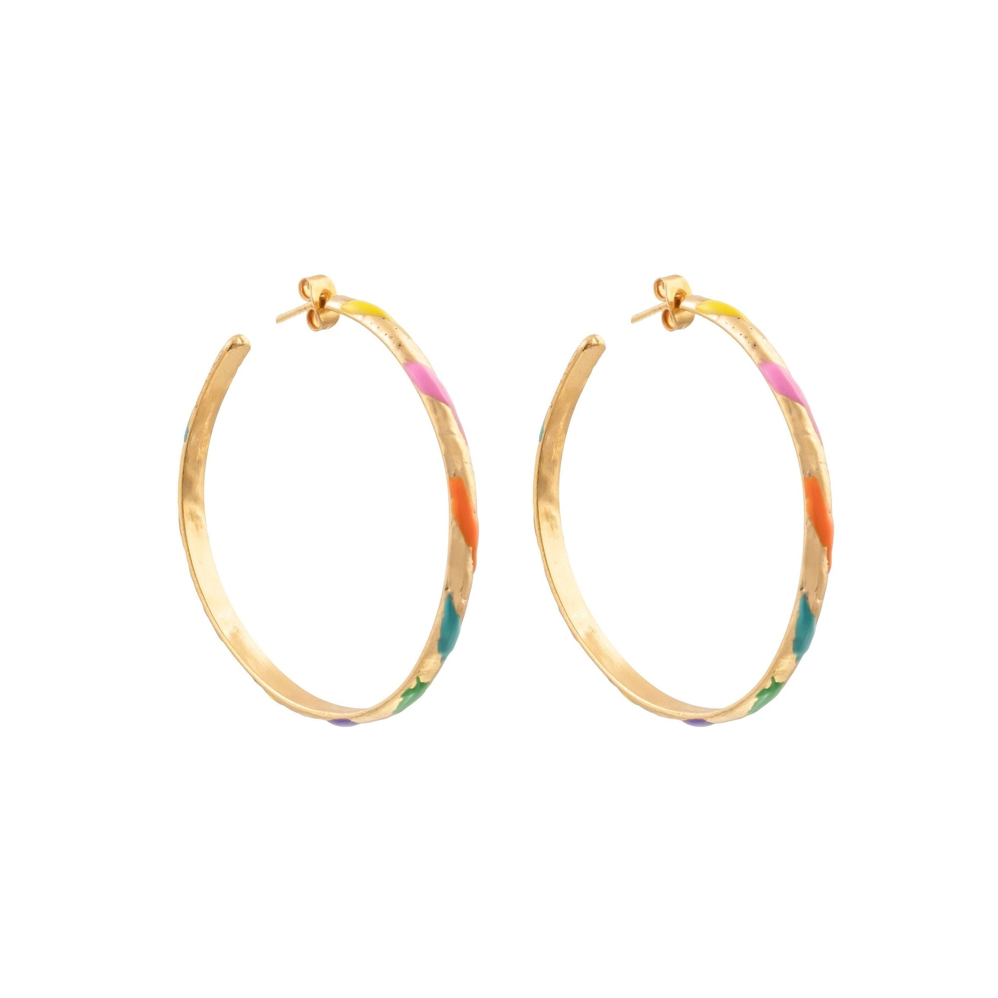 Boucles d'oreilles créoles Artsy dorées à l'or fin et émail - Multicolor
