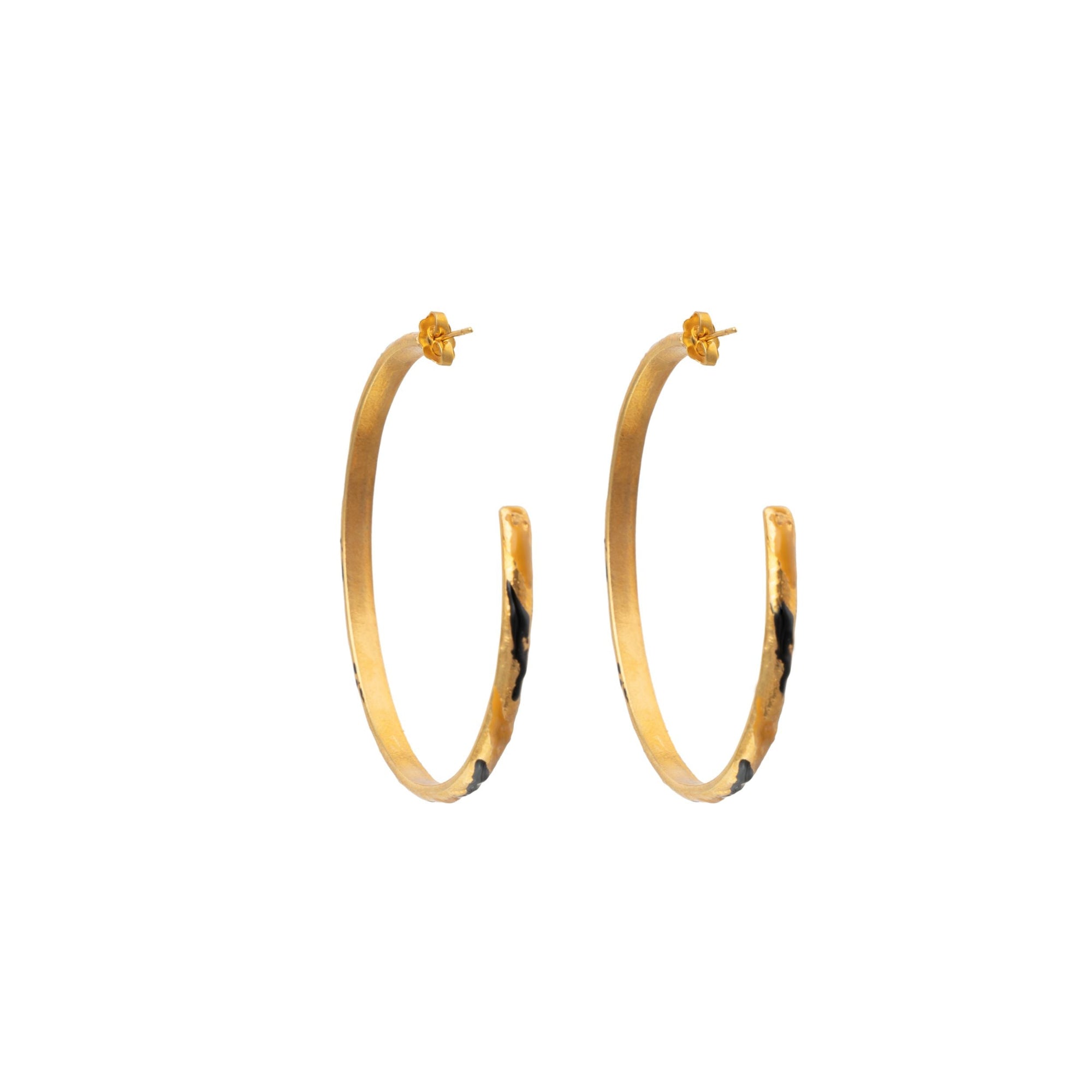 Boucles d'oreilles créoles Artsy dorées à l'or fin et émail - Feline Mix