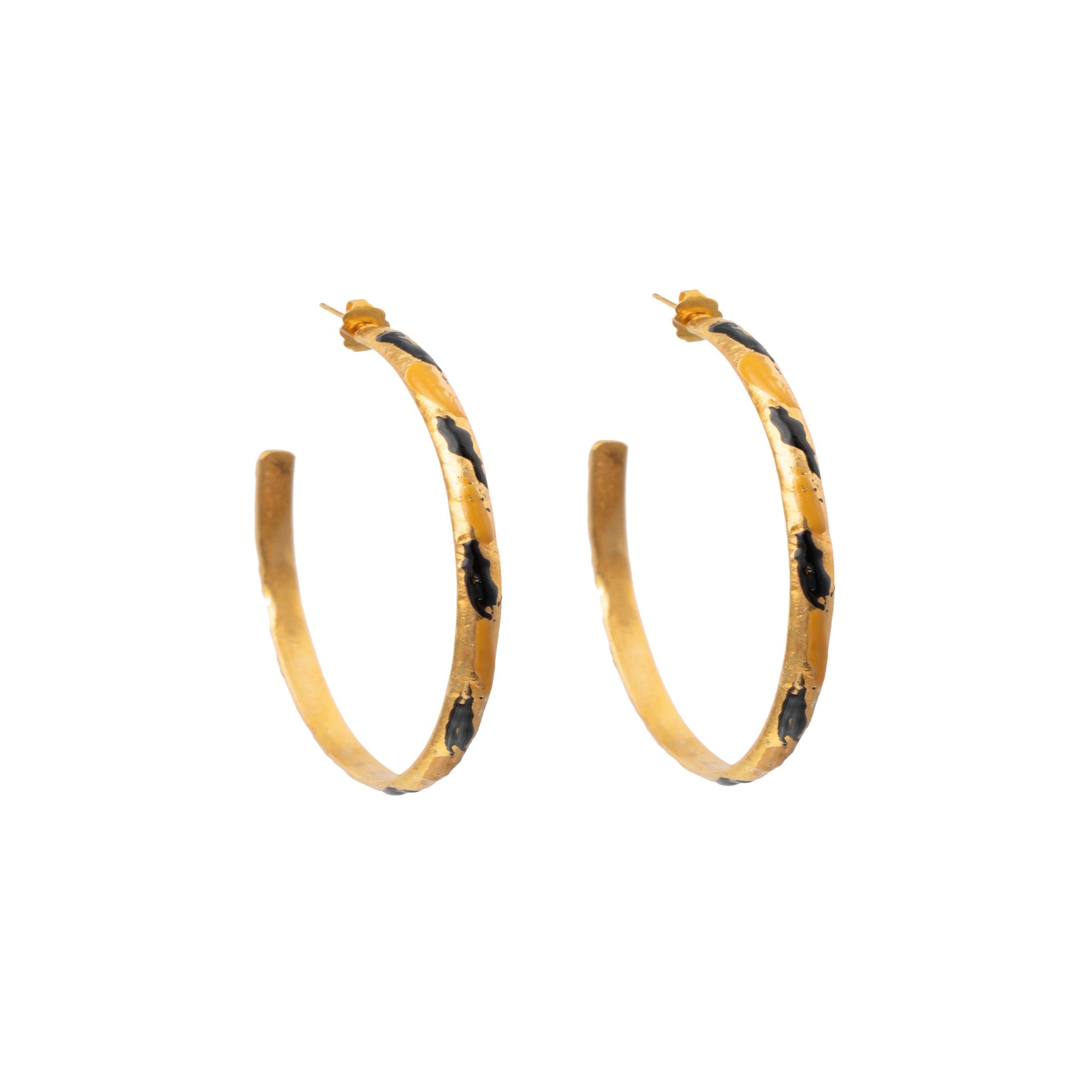 Boucles d'oreilles créoles Artsy dorées à l'or fin et émail - Feline Mix