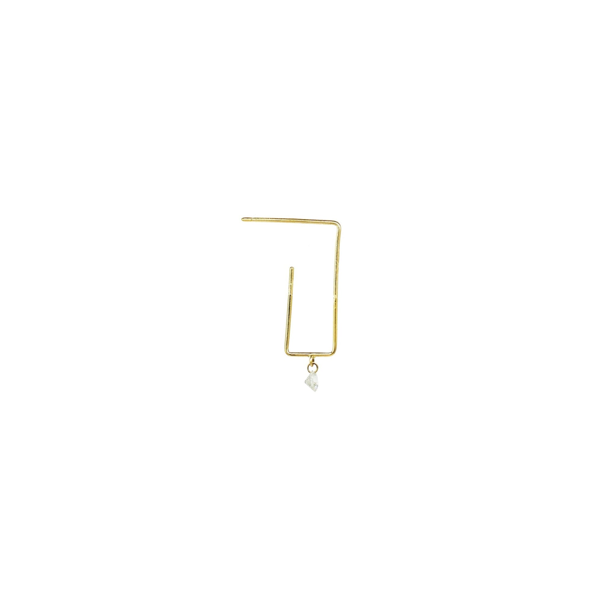 1qty RELIQUAT 450€/ QTY IN : 1-QTY OUT : 0- ST : 0% // Boucle d'oreille géo crochet carré, 1 diamant -Jaune