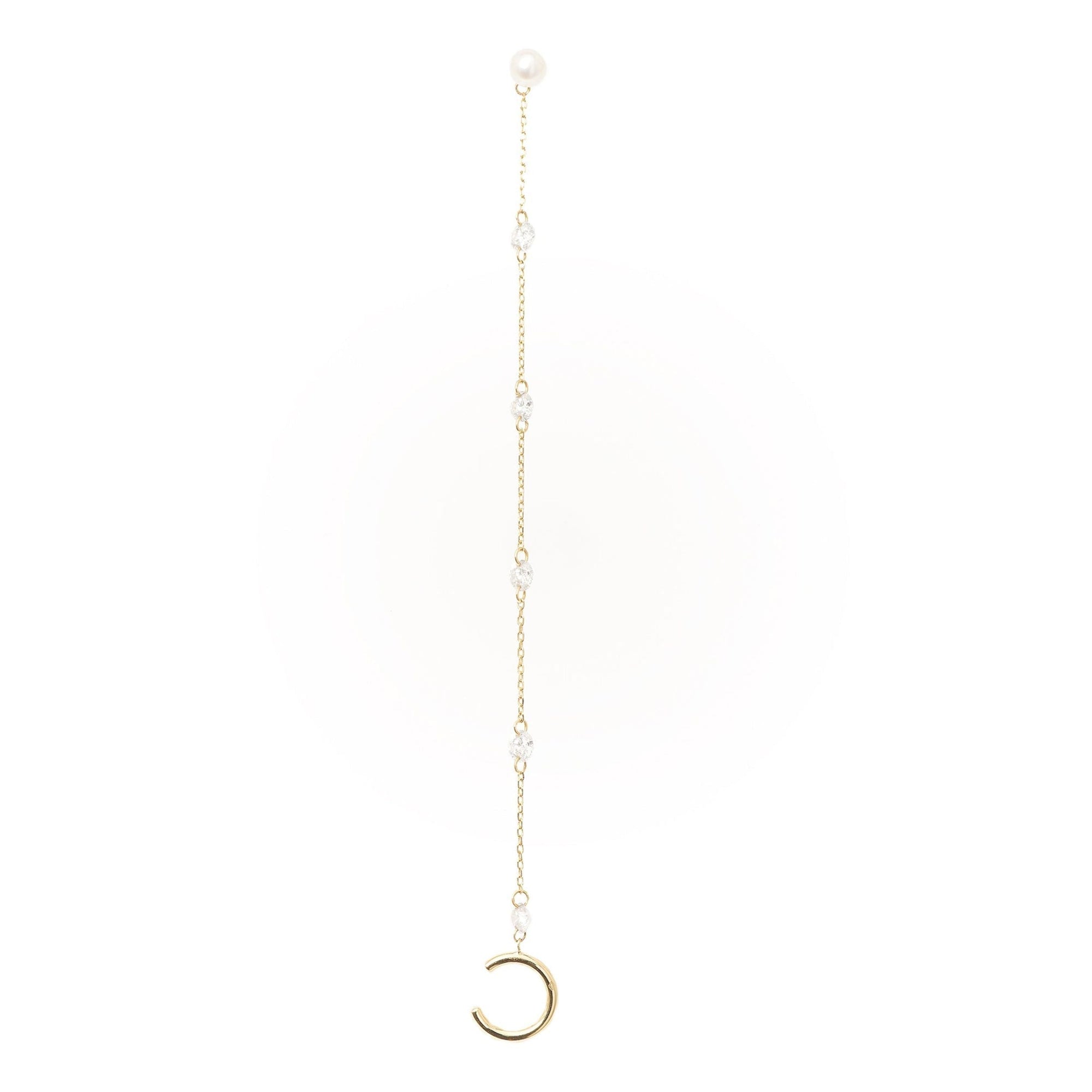 Mono boucle Aphrodite rivière ornée de perles & sertie de diamants - Or Jaune
