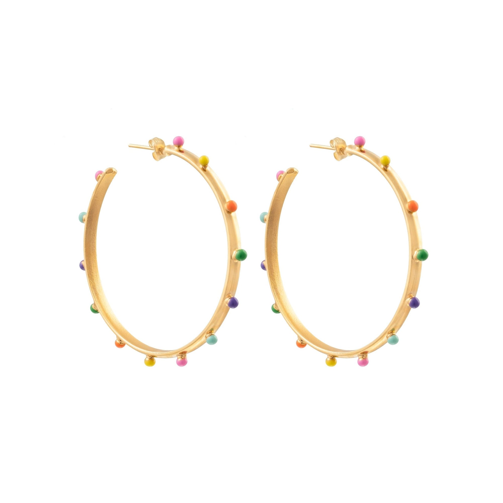 Dots gold and enamel creole earrings - Multicolor