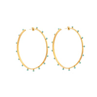 Boucles d'oreilles créoles Dots dorées à l'or fin et émail - Turquoise