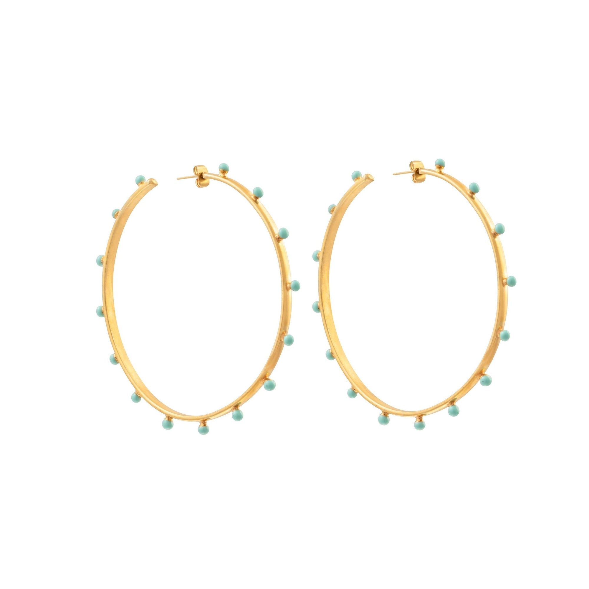Boucles d'oreilles créoles Dots dorées à l'or fin et émail - Turquoise