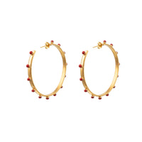 Dots gold and enamel creole earrings - Red