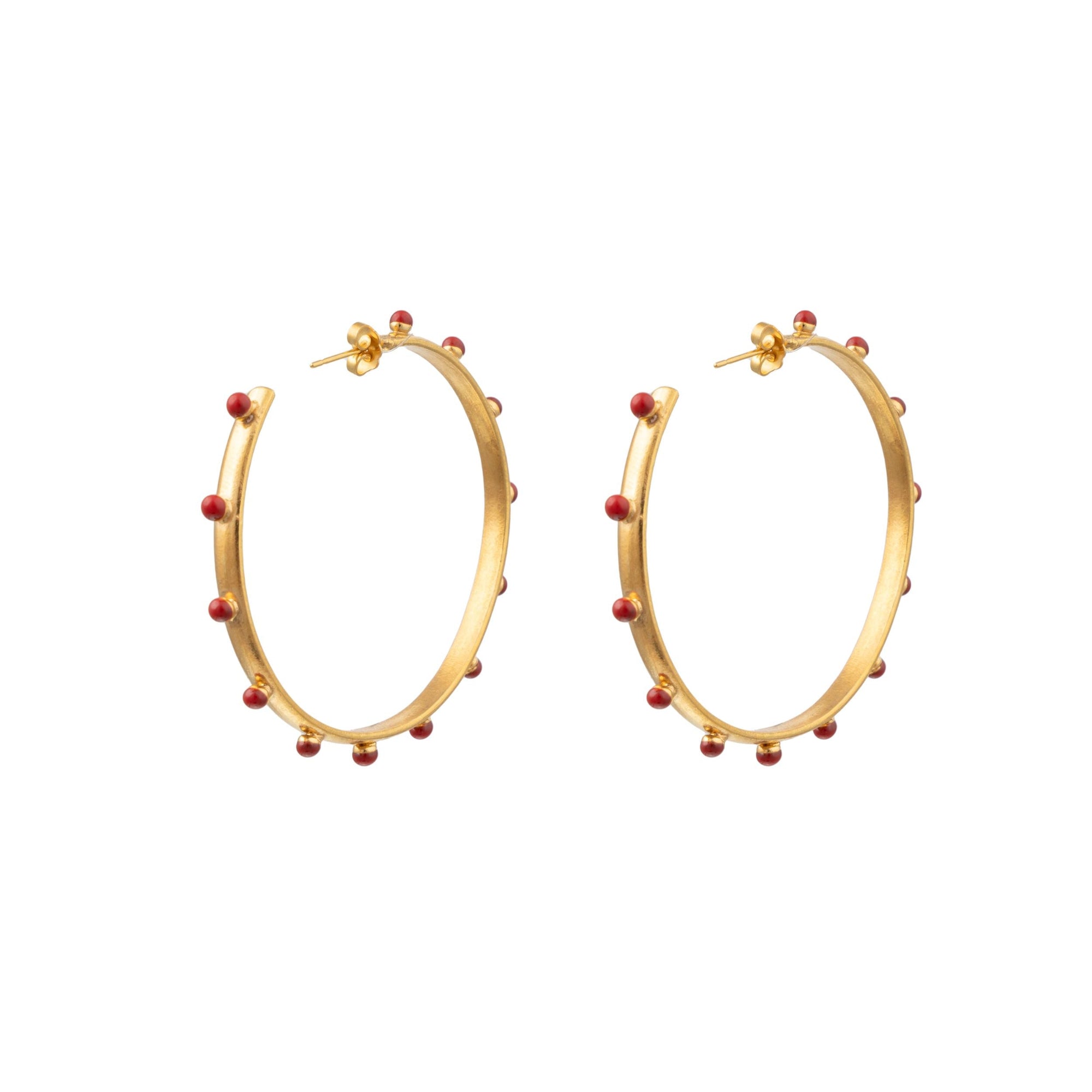 Dots gold and enamel creole earrings - Red