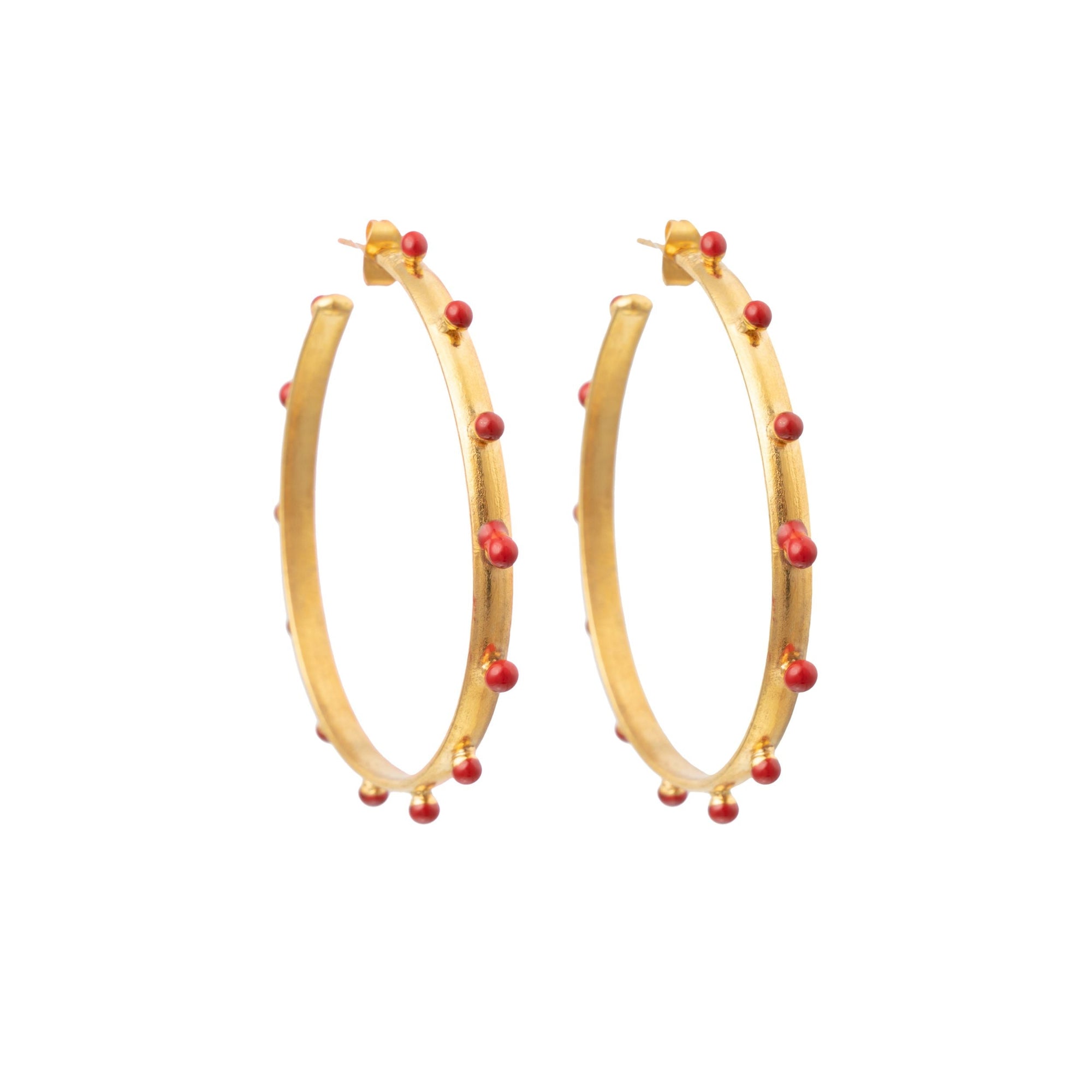Dots gold and enamel creole earrings - Red