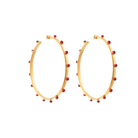 Boucles d'oreilles Créole XXL dorées à l'or fin et émail - Rouge