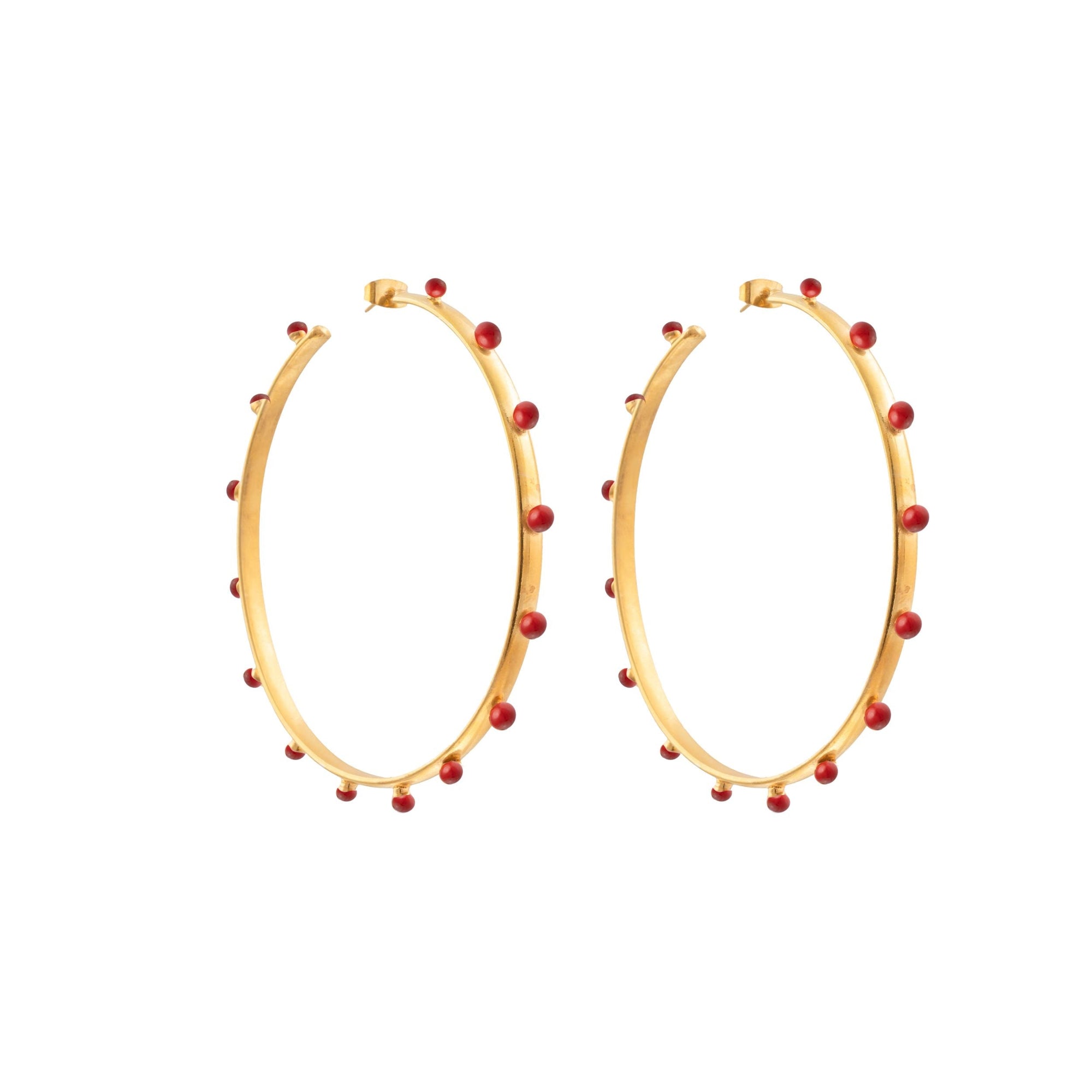 Boucles d'oreilles Créole XXL dorées à l'or fin et émail - Rouge