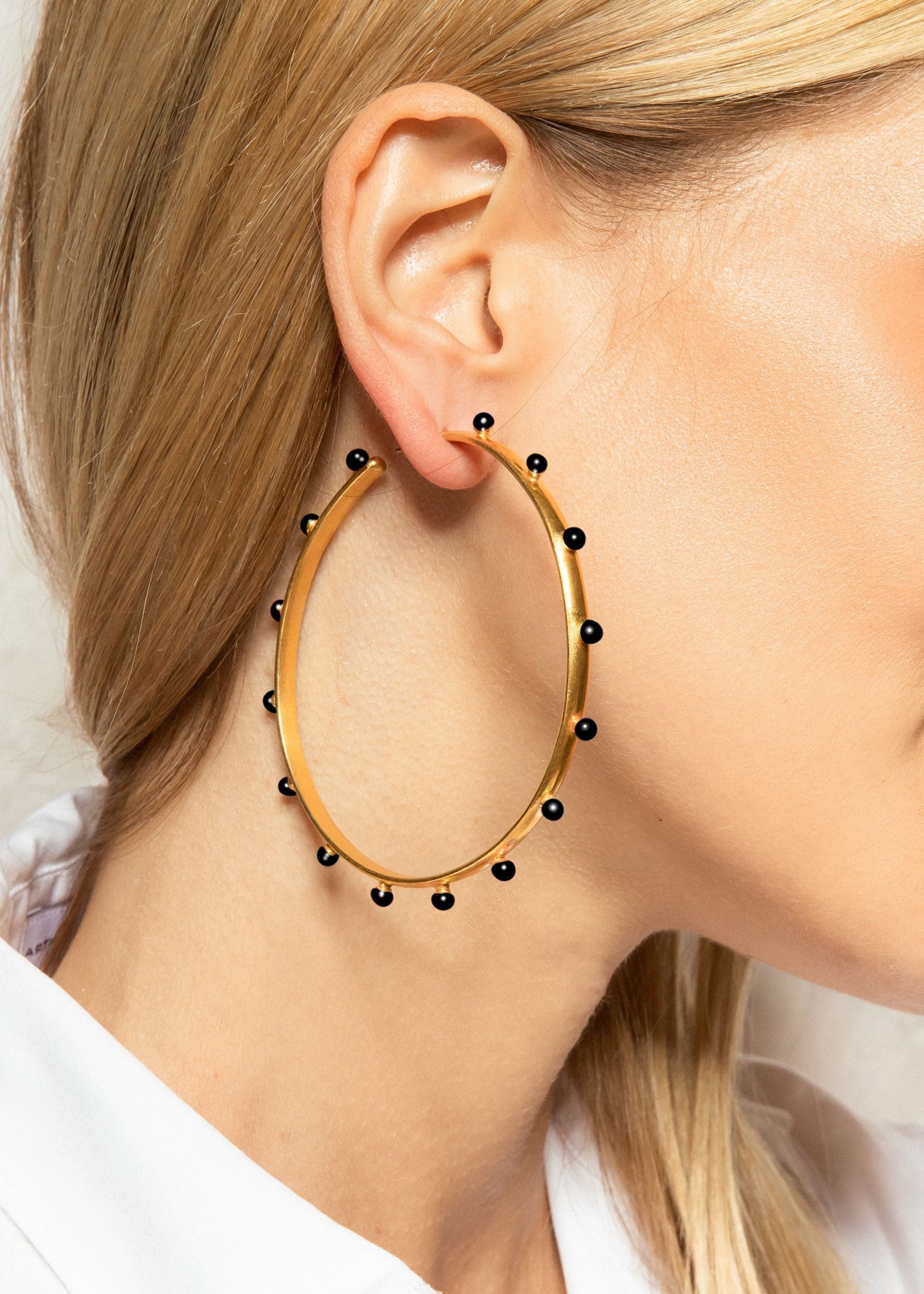 Earrings Créole XXL gilded in fine gold and enamel - Black