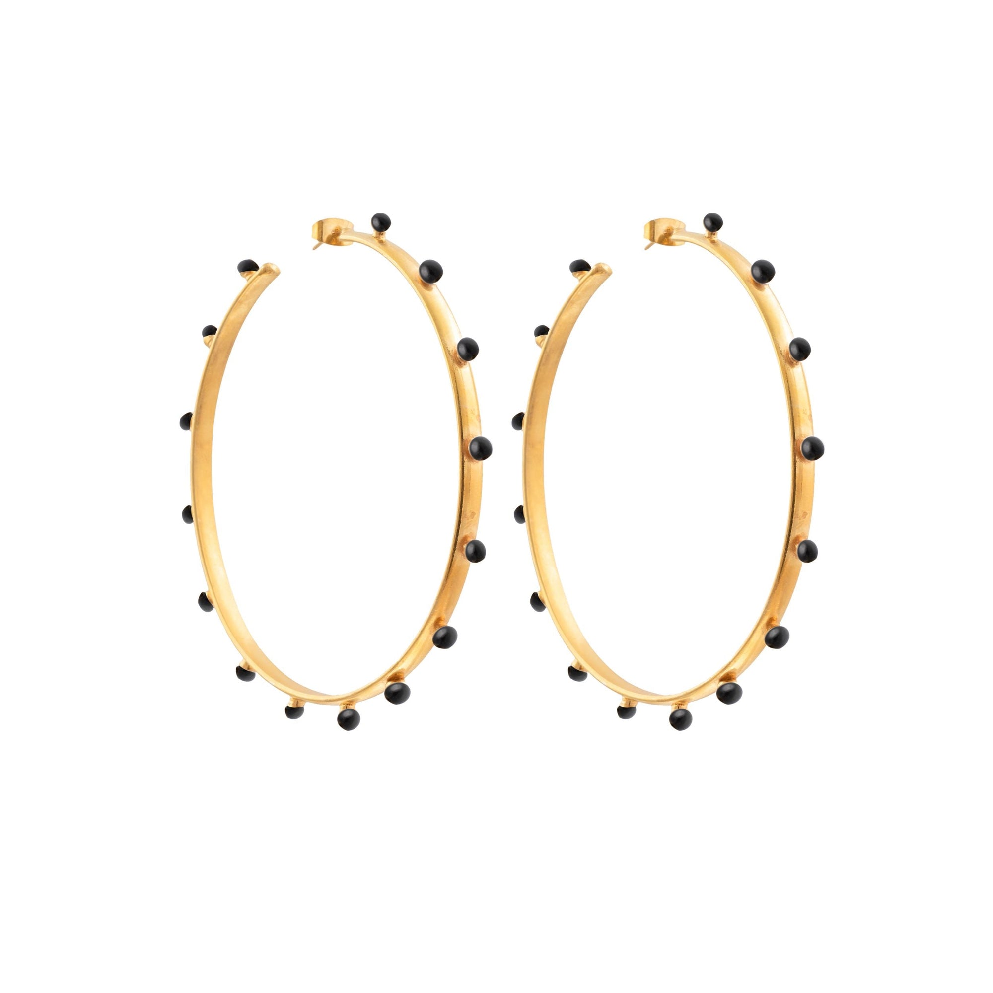 Earrings Créole XXL gilded in fine gold and enamel - Black